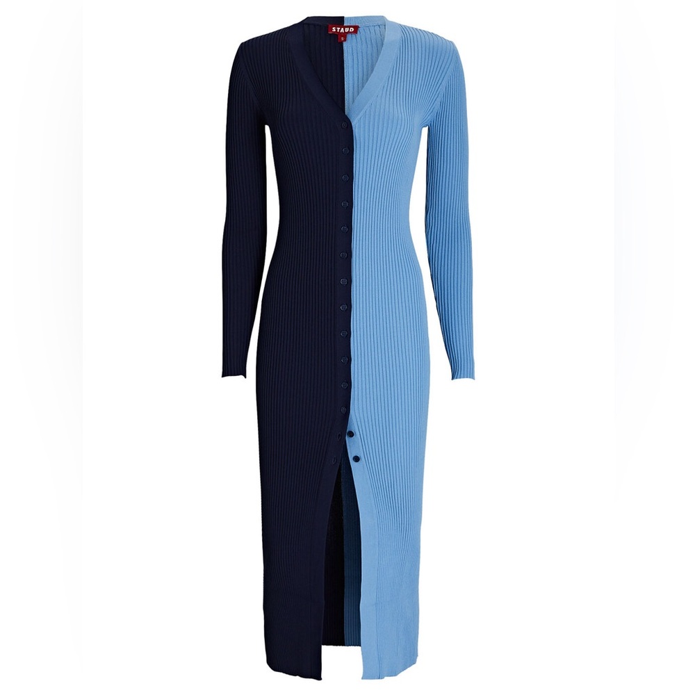Staud Shoko Colorblock Sweater Dress Blue Sz Small